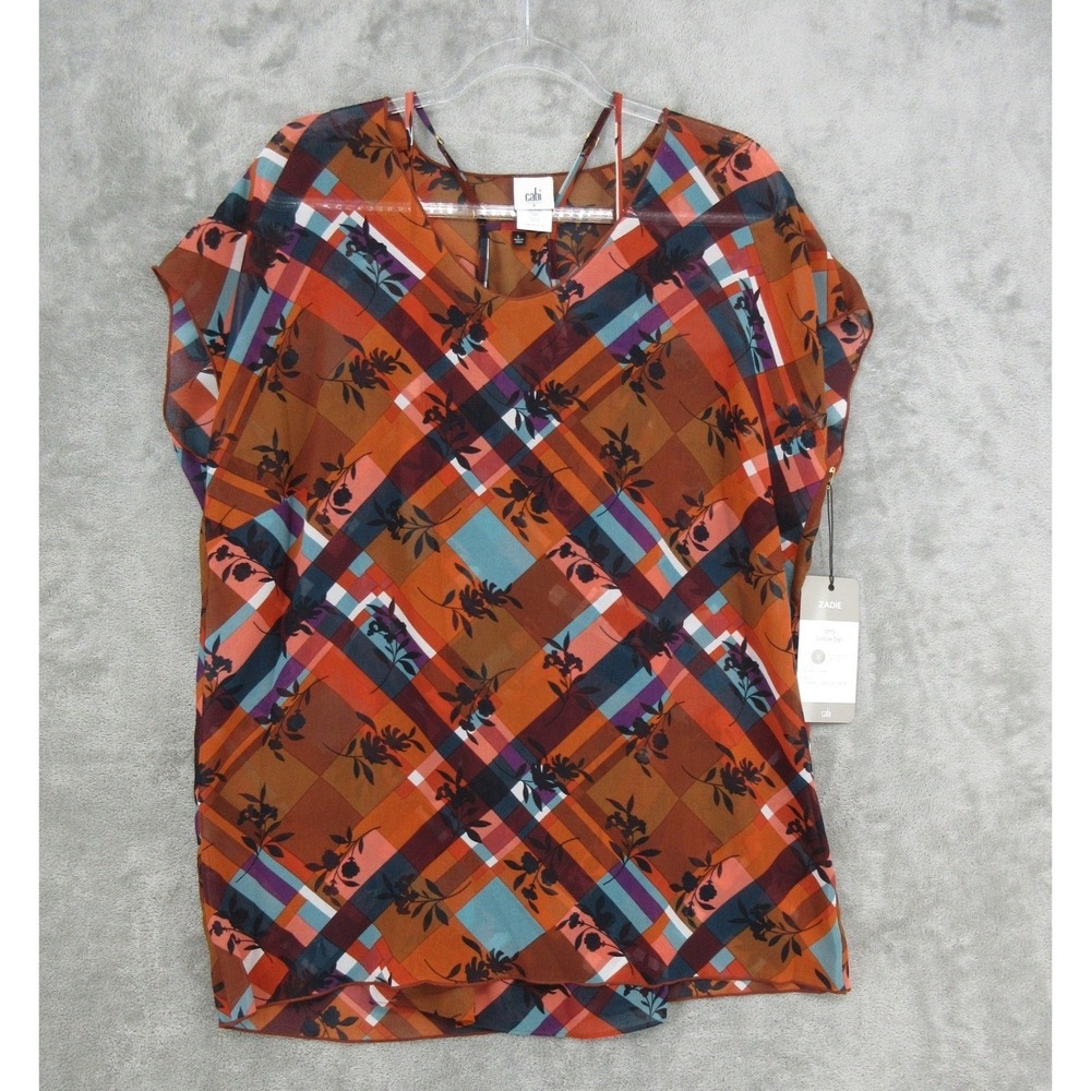 Cabi Blouse Womens Small Lattice Zadie 3773 Flower Check Plaid Floral‎ Camisole